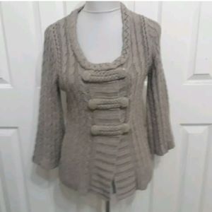Heather B tan cable knit military chunky sweater